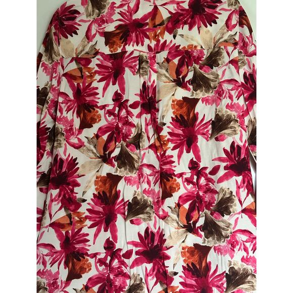 Chico's Womens Pink Floral Collared Button Up Roll Tab Sleeve Size 1 US M Bright - Picture 2 of 6